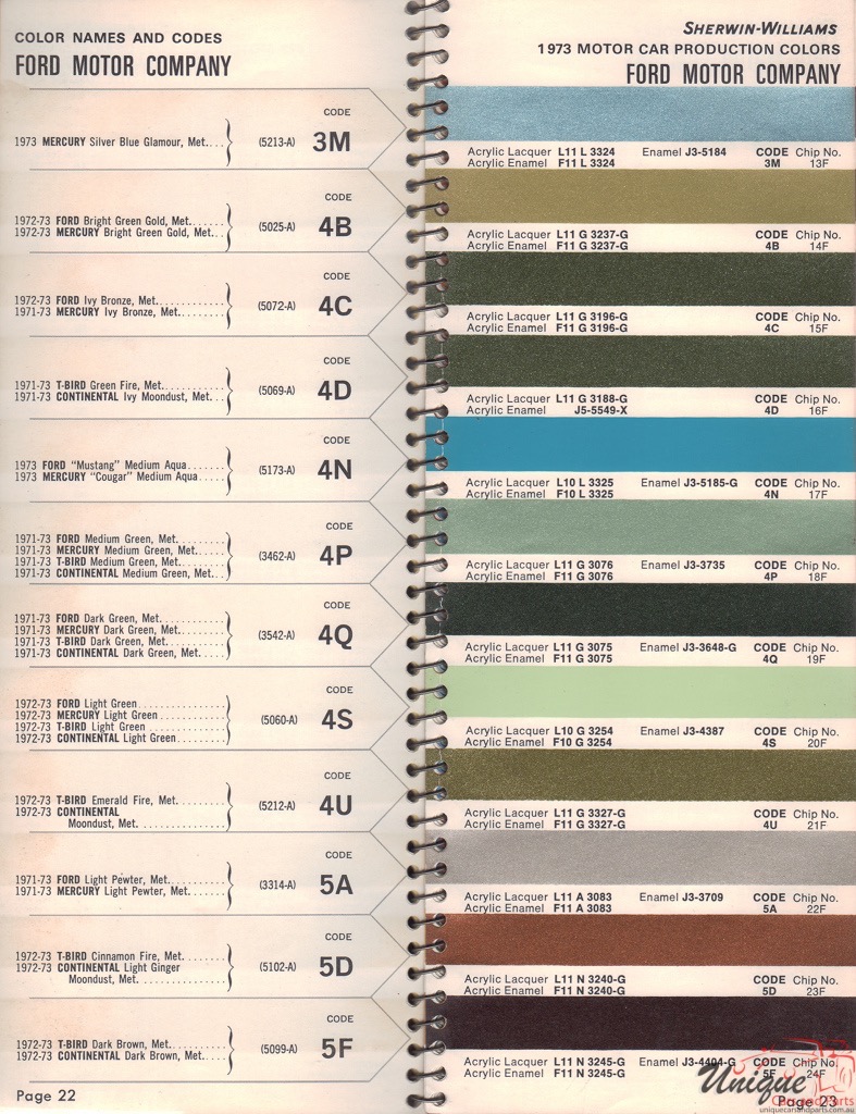1973 Ford Paint Charts Williams 2